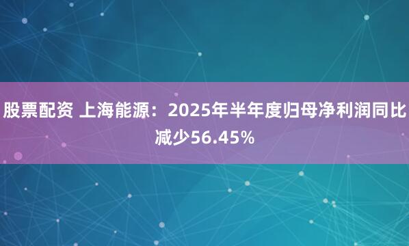股票配资 上海能源：2025年半年度归母净利润同比减少56.45%